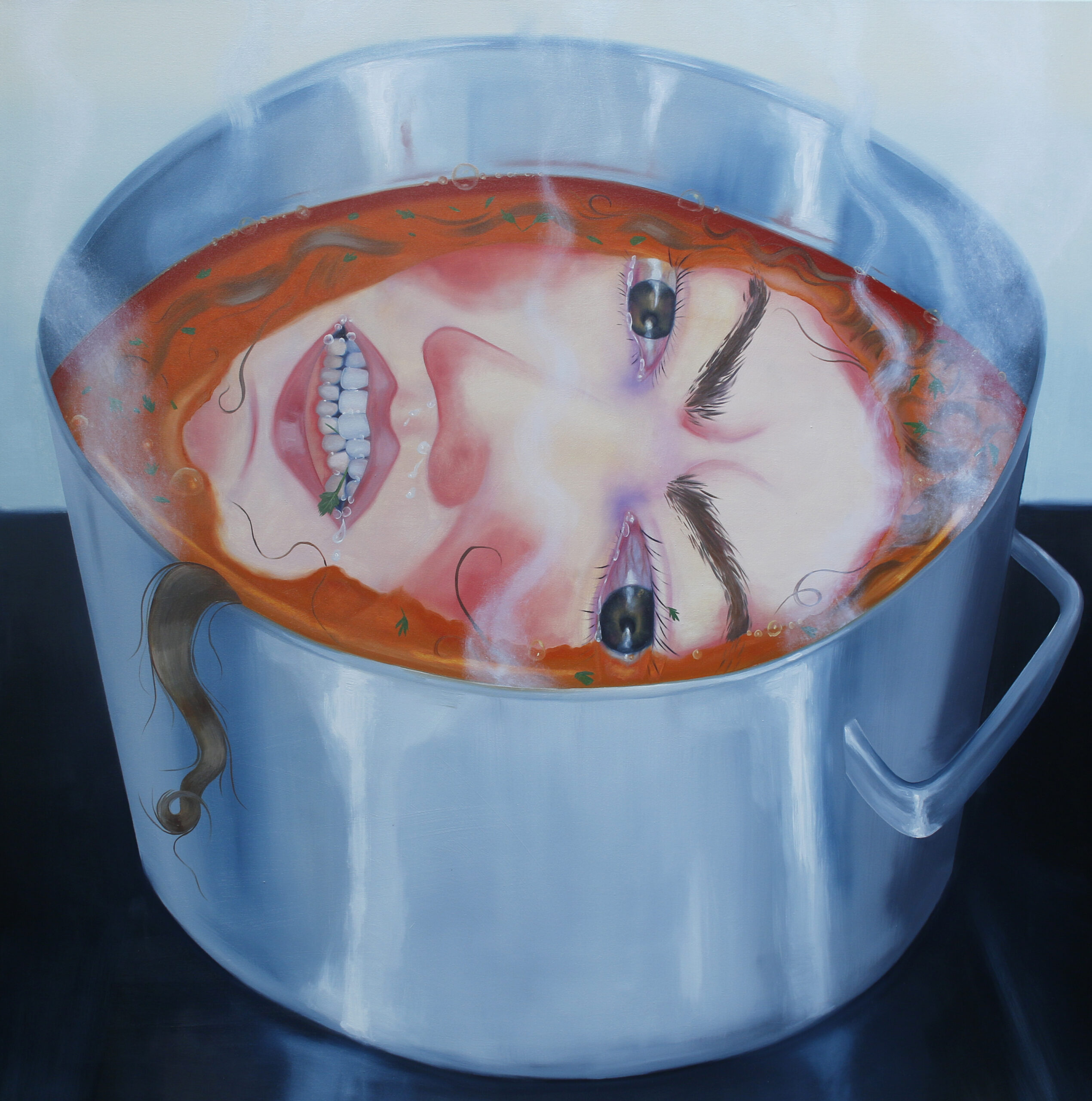 Karolina Jabłońska, Gotująca się głowa [Boiling Head], 2022, oil on canvas, 150 x 150 cm